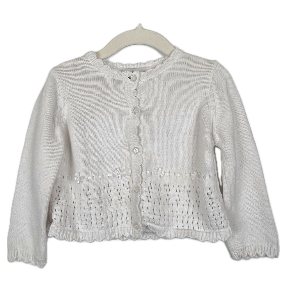 Sophie Rose Sweater Girl’s 3T White Long Sleeve Button Up Cardigan Satin Lacing